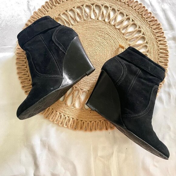Tory Burch Deana Black Suede Wedge Ankle Boots Size 8 - Picture 5 of 8